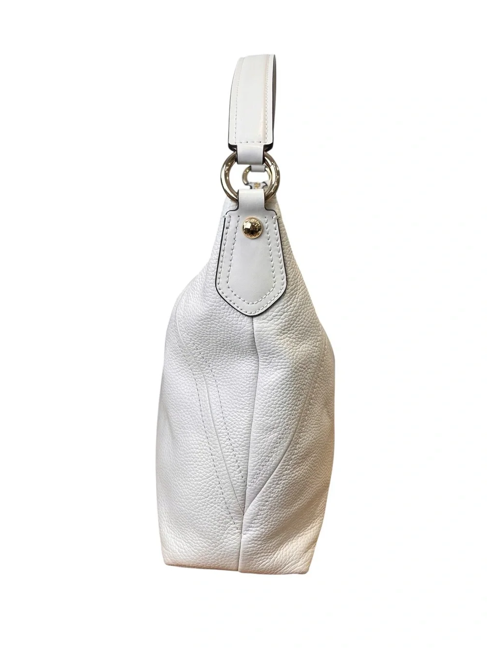Michael Kors White Pebbled Leather Hobo Shoulder Bag Gold Logo Charm